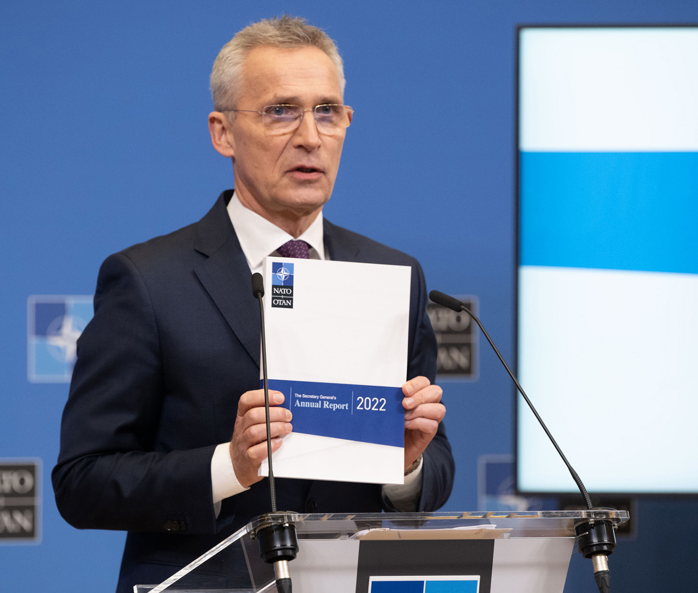 NATO-Generalsekretär Jens Stoltenberg stellte am 21. März 2023 den Jahresbericht des Bündnisses für 2022 vor.