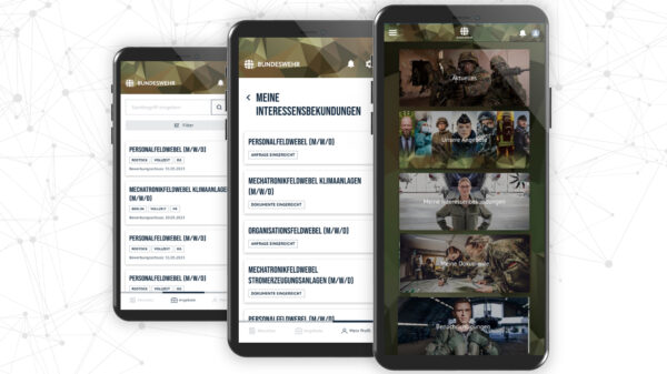 Screenshots aus der geplanten Bundeswehr-App „Meine Reserve“.