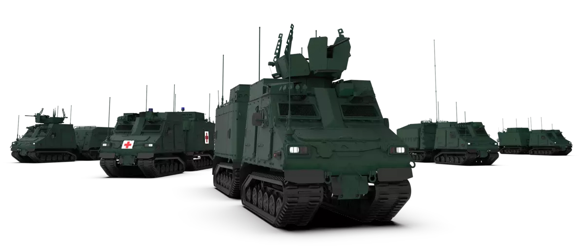 3D-Modelle der verschiedenen Varianten der CATVs für den Truppentransport, die Logistik, die medizinische Evakuierung, die Bergung sowie die Führung und Kontrolle.