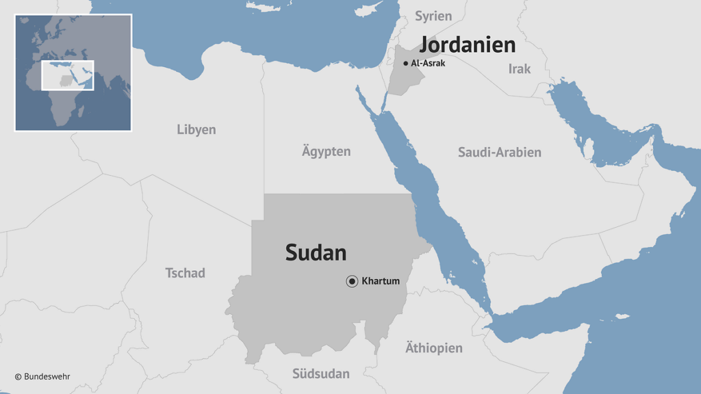 Jordanien fungiert als Gastland und logistische Drehscheibe für die Evakuierungsmission aus dem Sudan. Mit dem A400M beträgt die Flugzeit von Al-Asrak nach Khartum rund drei Stunden.