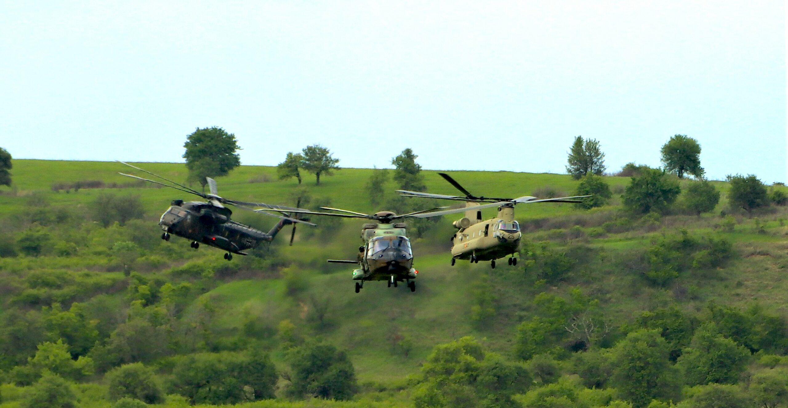 Kommen bei SWRE24 zum Einsatz: Hubschrauber der Typen Sikorsky CH-53., Airbus NH90 und Boeing CH-47 Chinook (v. l. n. r.)