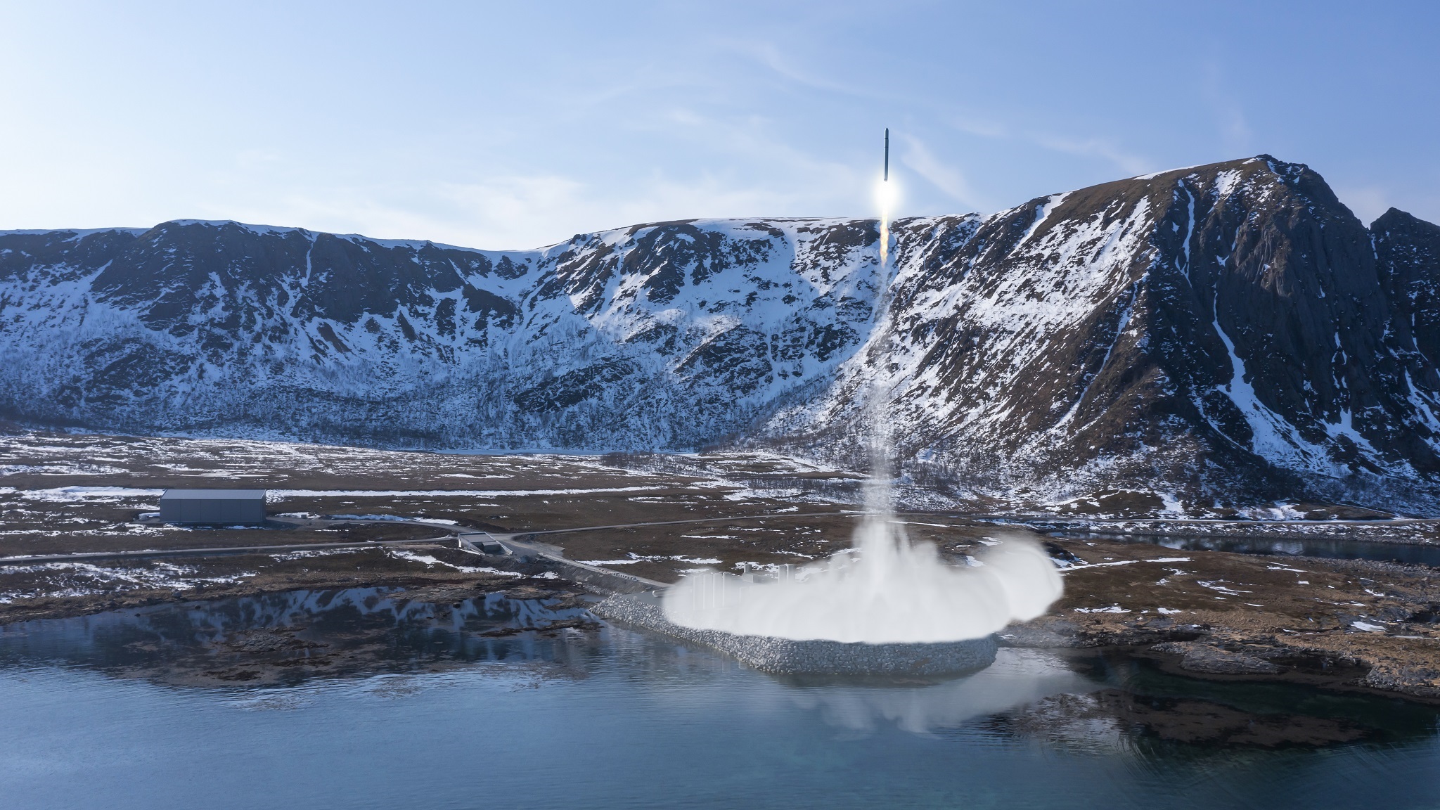 Rheinmetall Nordic AS: Illustration eines Starts von Startrampe A im Weltraumbahnhof Andøya, Norwegen.