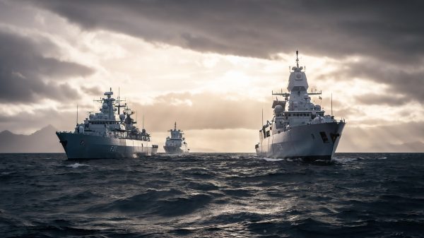 Drei Schiffe der deutschen Marine während der Übung am Polarkreis.