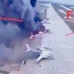 Videoaufnahmen des ukrainischen Geheimdienstes sollen in den Sozialen Netzwerken brennende russische Bomber zeigen.