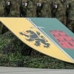 Das Wappen der Panzerbrigade 45, der neuen Bundeswehr-Brigade Litauen, beim heutigen Aufstellungsappell in Vilnius.