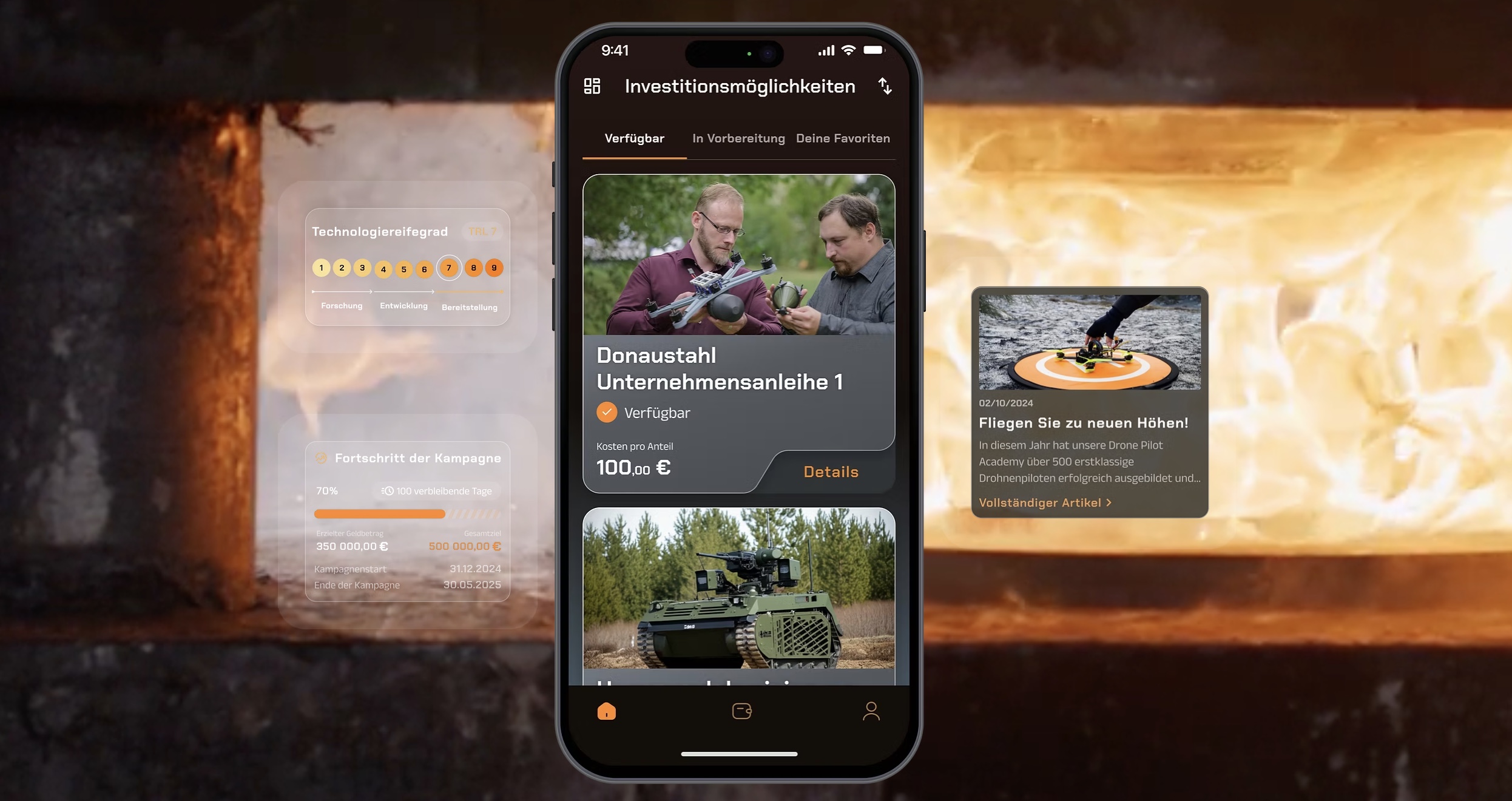 Auf der Plattform tacct für Smartphones können Privatanleger in Rüstungs-Start-ups wie Donaustahl investieren. Hohen Rendite werden versprochen.