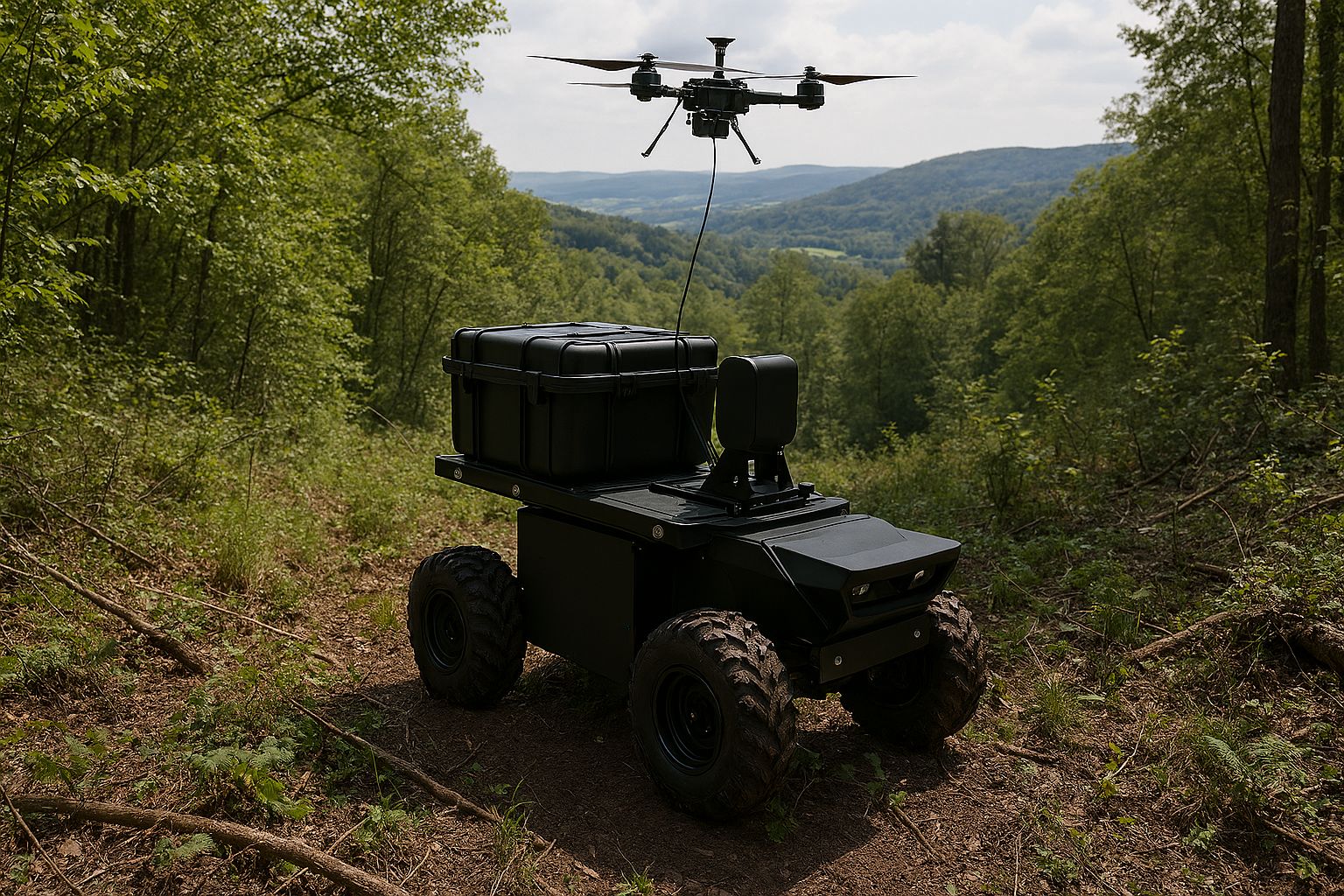Der Rover von IAV kommt mit einer kabelgebundenen Drohne für die eigene Aufklärung