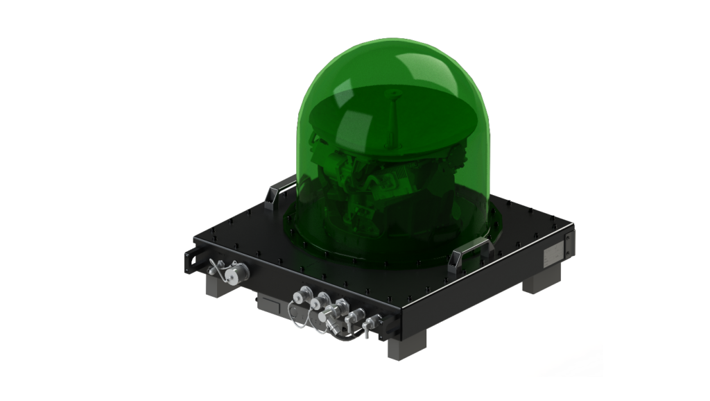 Die MPT30Ka Deployable SatCom-Version mit Antenne im Radome, der Stromversorgungseinheit und dem Modem (unten).