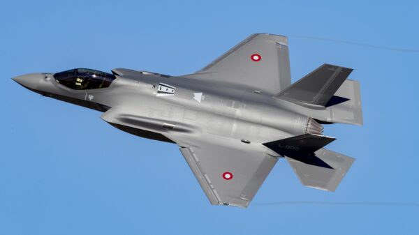 Die erste dänische F-35 bei ihrem Erstflug im März 2021.