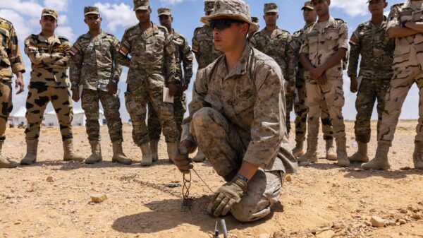 Die Nutzung von IED durch terroristische Gruppen ist ein weltweites Problem und nicht auf Gaza beschränkt. Hier trainieren Soldaten des U.S. Marine Corps ägyptische Militärangehörige, wie man mit einem einfachen Haken improvisierte Sprengsätze aufspürt.