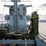 Das deutsche Luftverteidigungssystem IRIS-T SLM auf der deutschen Fregatte F125 BADEN WÜRTTEMBERG bei der „Maritime Firing Exercise 2025“ vor der Küste Norwegens.