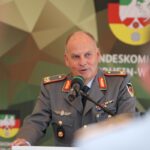 Brigadegeneral Hans-Dieter Müller, Kommandeur des Landeskommando Nordrhein-Westfalen, bei seiner Ansprache zum Jahresempfang in Düsseldorf