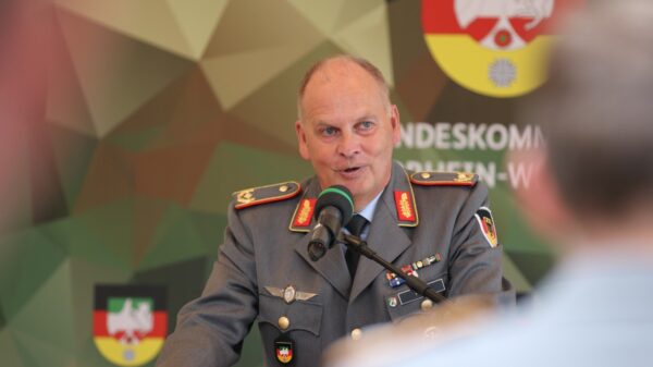 Brigadegeneral Hans-Dieter Müller, Kommandeur des Landeskommando Nordrhein-Westfalen, bei seiner Ansprache zum Jahresempfang in Düsseldorf