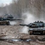 Leopard 2 A7V des Panzerbataillons 393 der Panzergrenadierbrigade 37, die an der Übung Wettiner Schwert 2024 innerhalb der bundeswehrgemeinsamen Übungsreihe Quadriga 2024 teilnimmt.