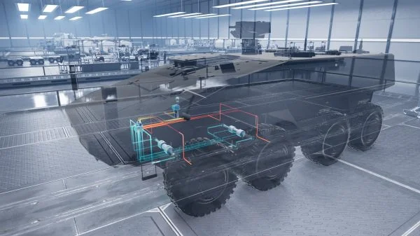 Mit seinem modularen, skalierbaren Ansatz unterstützt Bosch Rexroth Fahrzeughersteller bei der Entwicklung effizienter, robuster und hochintegrierter Maschinenkonzepte. Im Bild sind beispielhaft Rexroth-Lösungen für das Lenken des Fahrzeugs dargestellt.