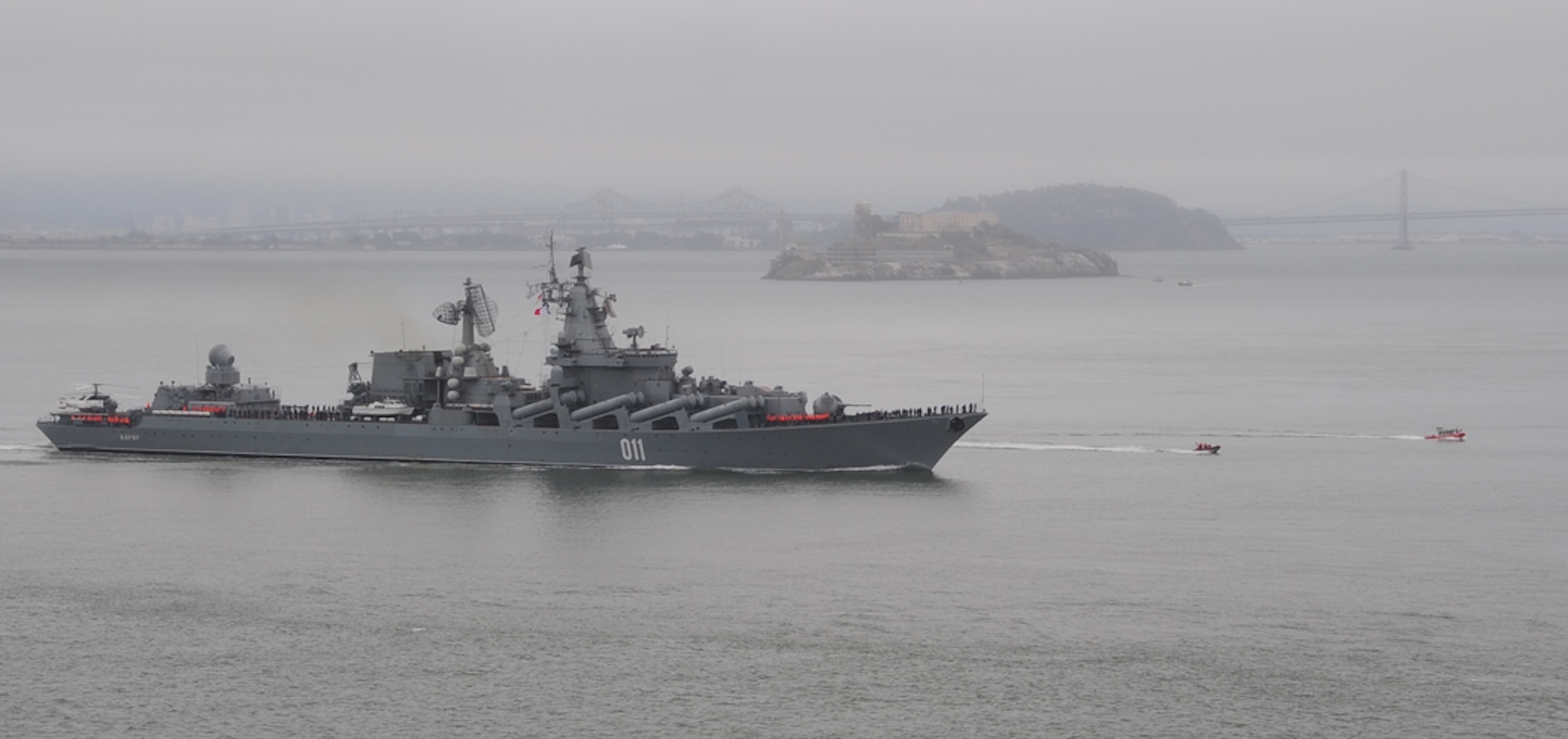 Der Raketenkreuzer Warjag der Marine Russlands.