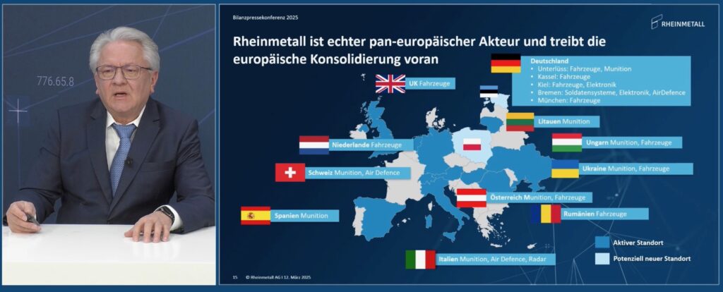 Rheinmetall-CEO Armin Papperger präsentierte heute die aktuellen und geplanten (Polen) Standorte des Unternehmens.