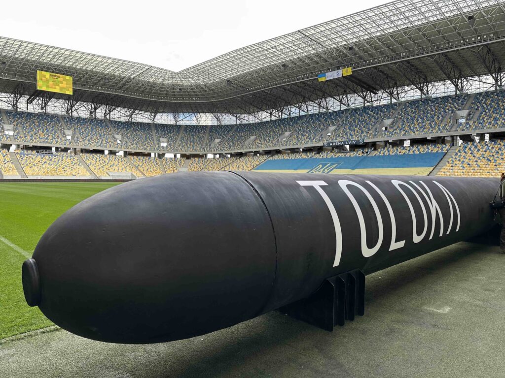 Mock-up des unbemannten Unterwassersystems TLK-1000 beim von Brave1 veranstalteten Defence Tech Valley 2025 in Lwiw, Ukraine.