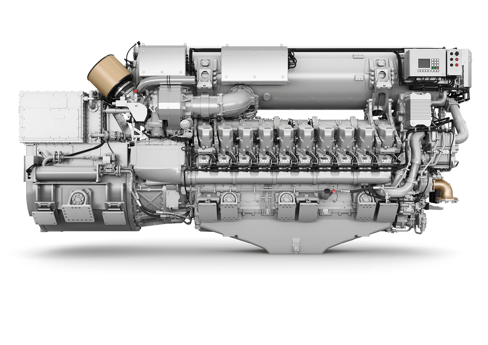 Das Bordstromaggregat, das von einem speziell für U-Boote angepassten 20-Zylinder-Motor der mtu-Serie 4000 angetrieben wird (die Grafik zeigt eine frühe Konzeptstudie), soll die Anforderungen moderner U-Boote nach mehr elektrischer Leistung und schnellerer Batterieladung erfüllen.