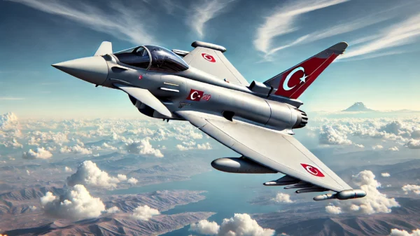 Eurofighter für die Türkei: Eine KI-Illustration zeigt türkische Symbolik auf einem Eurofighter.