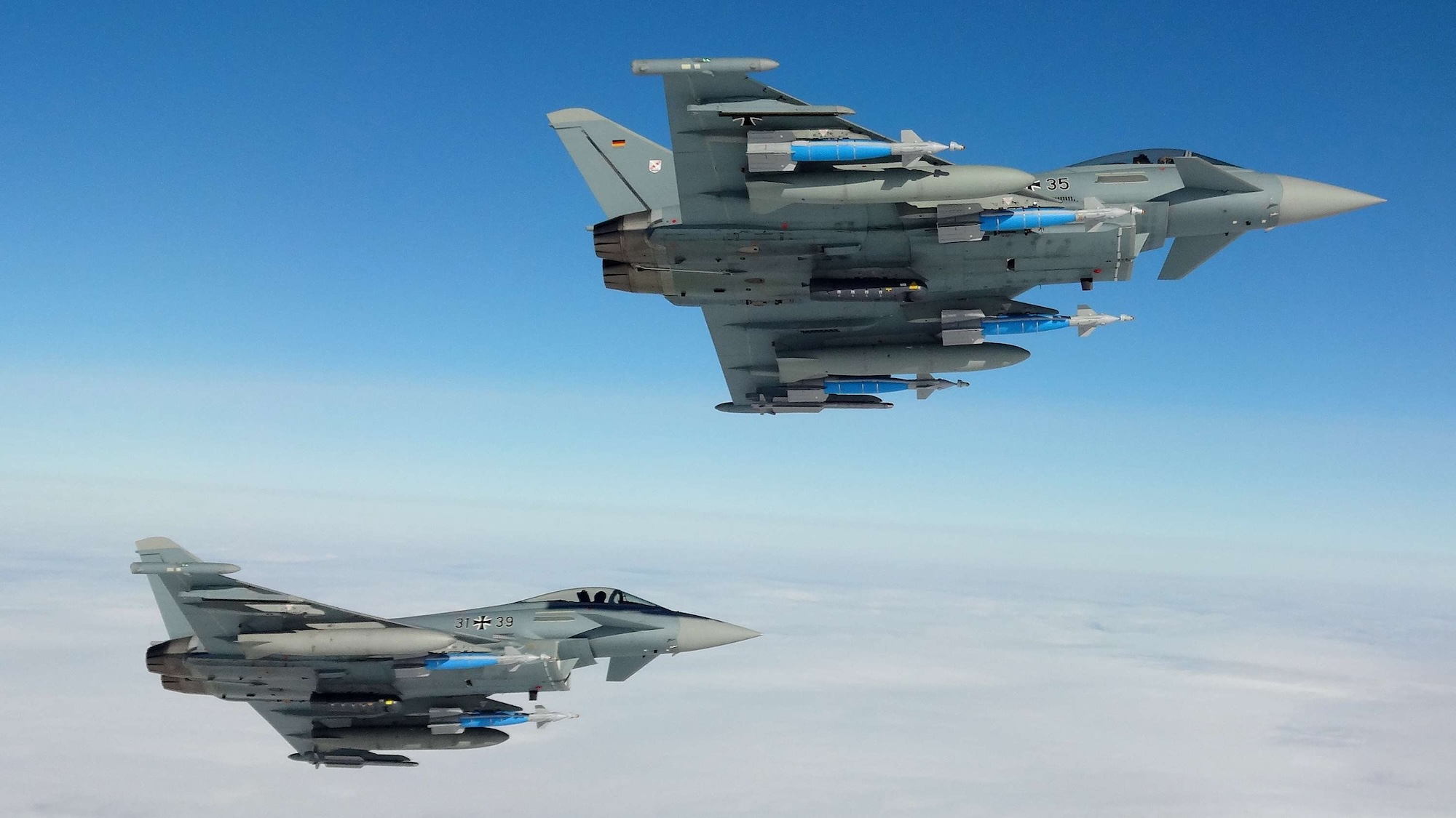 Eurofighter mit GBU-48, der hauptsächlichen Luft-Boden-Bewaffnung der deutschen Kampfflugzeuge.